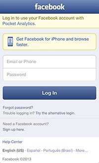 Alternative login pages on Facebook website.